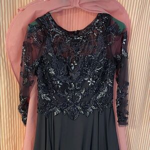 Elegant Navy Blue Embellished Dress